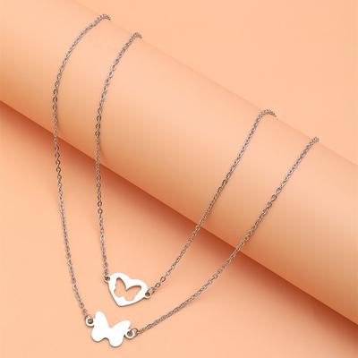 Moon Sun Charm Couple Náhrdelník Nerezová ocel Dutá Butterfly Heart Přívěsek Řetízkový náhrdelník pro ženy Muži Rodinné šperky