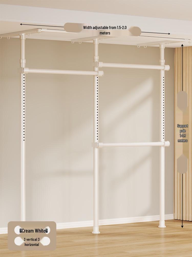 Floor-Standing Clothes Rack: Bedroom Hanger, Retractable Drying Rod, Coat & Hat Rack.