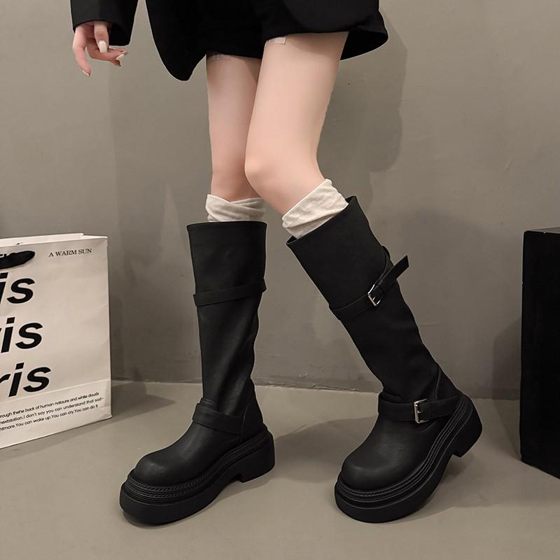 Thick Heel Thick Sole Thin Elastic Boots Boots Women's 2025 New Autumn and Winter Brown Small Tall Knight Boots