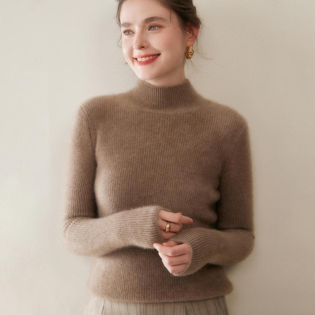 2025 Women's Cashmere Slim-Fit Half-High Collar Thickened Knit Sweater