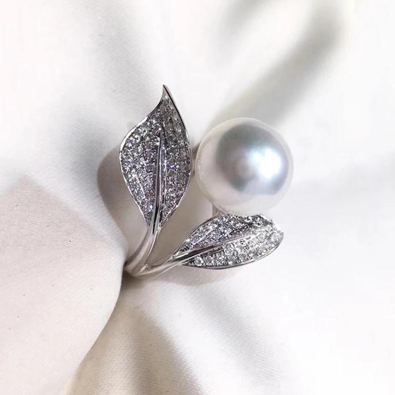 

2026 Leaf Design Simulated Pearl Finger Ring for Women Wedding Band Aesthetic Bridal Accessories Party Chic Female Zircon New 6