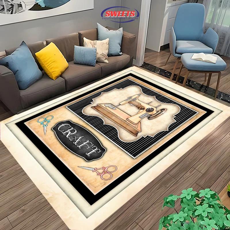 Vintage Sewing Machine Print Themed Carpet Multi-Size Optional Home Bedroom Sofa Clothing Store Four Seasons Mat Shipped Quickly