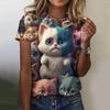 3d Print Abstract Cartoon Cat T Shirts Fashion Ladies Street Hipster Casual Short Sleeve O-Neck Tops Summer Fashion Plus Size Tees