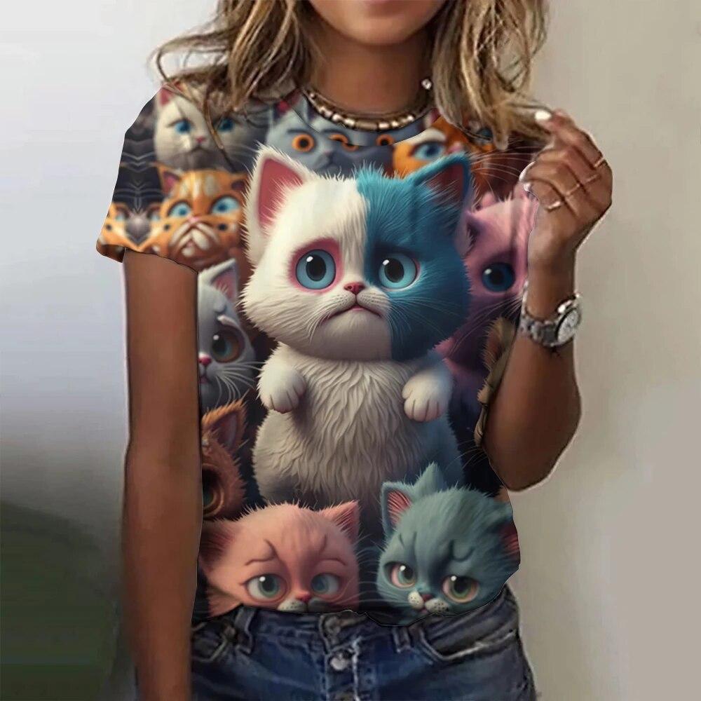 3d Print Abstract Cartoon Cat T Shirts Fashion Ladies Street Hipster Casual Short Sleeve O-Neck Tops Summer Fashion Plus Size Tees