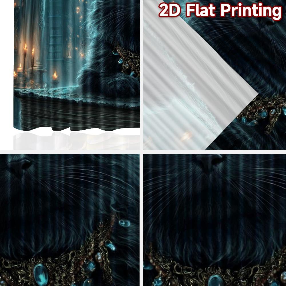 2D flat printing 2pcs Scene Curtains Black Cat Green Eyes Mystical Digital Printed Polyester Drapes Holiday Decorations Use for