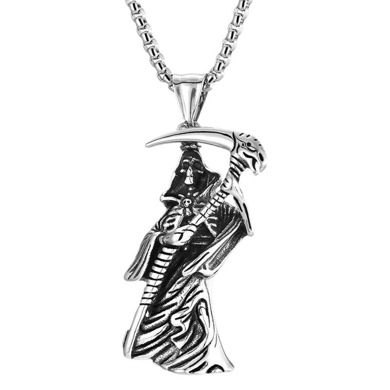 Men's Titanium Steel Skull & Scythe Pendant Necklace - European & American Style