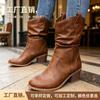 Runder Kopf Bequeme Plüschstiefel Damen Sommer Vielseitig Western Cowboy Stiefel Damen Stiefel