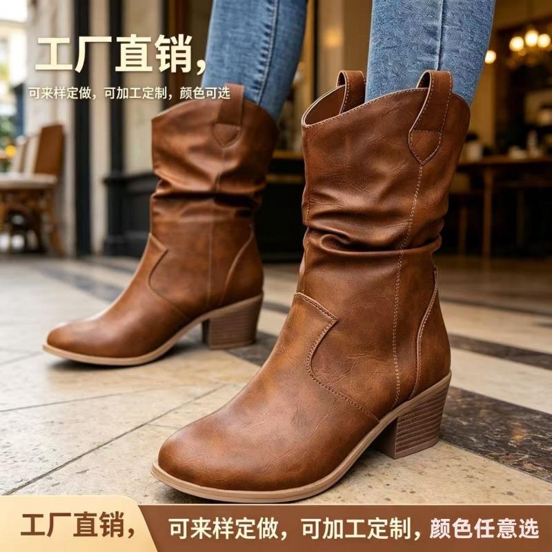 Runder Kopf Bequeme Plüschstiefel Damen Sommer Vielseitig Western Cowboy Stiefel Damen Stiefel