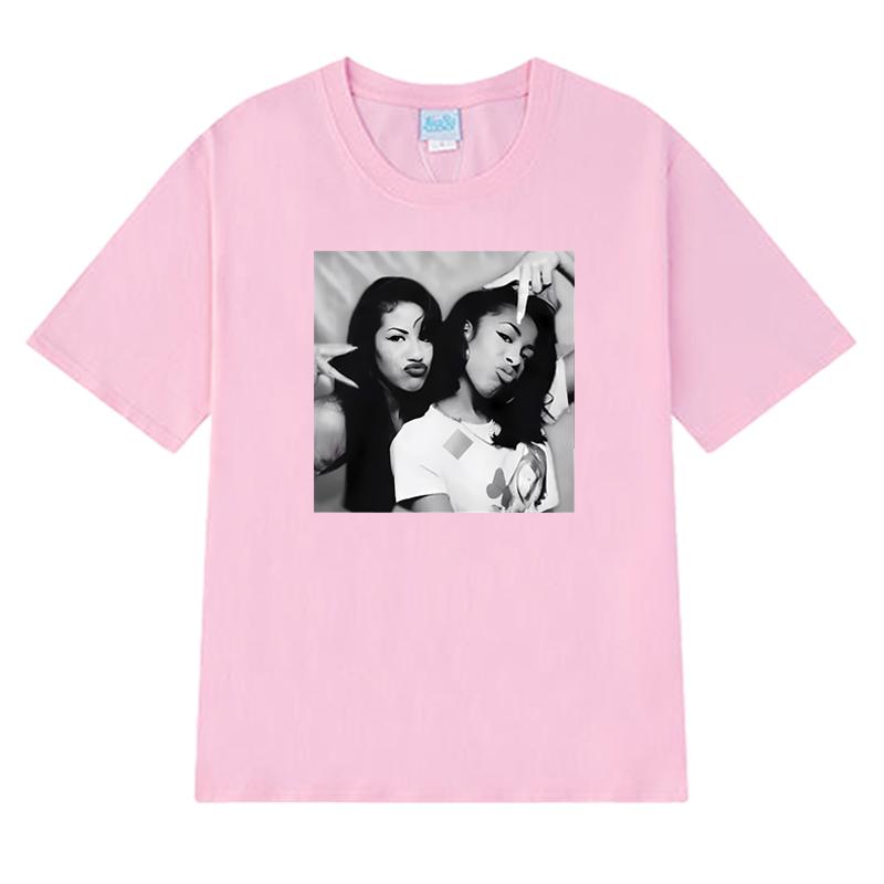 Fashion Aaliyah n Selena printed Graphic street Hip Hop Tee shirt 100 Cotton Unisex Women short sleeve Tshirts vintage Unisex Top