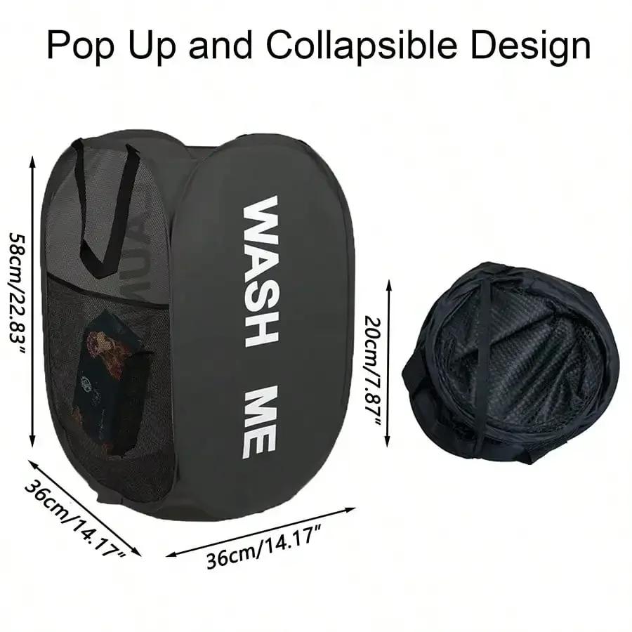 Portable Mesh Retractable Laundry Hamper: Wide-Opening, Breathable, Foldable, Space-Saving – for College Travel & Bathroom
