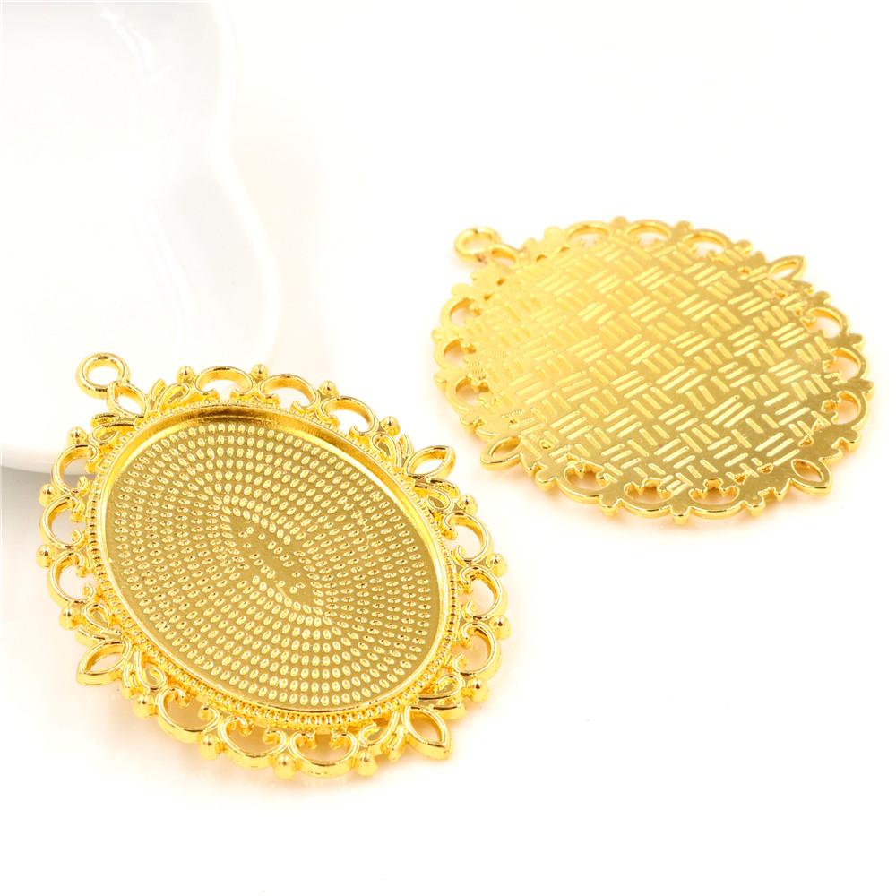 5 Stück 30x40mm Innenmaß 7 Farben Vergoldete Cabochon-Fassung Anhänger Charms