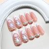 24pcs Detachable Long Ballerina False Nails Shining Rhinestones White Edge Fake Nails Full Cover French Press On Nails Women
