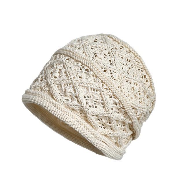 Hollow knitted headgear women's autumn new thin breathable face small big head circumference retro pullover hat