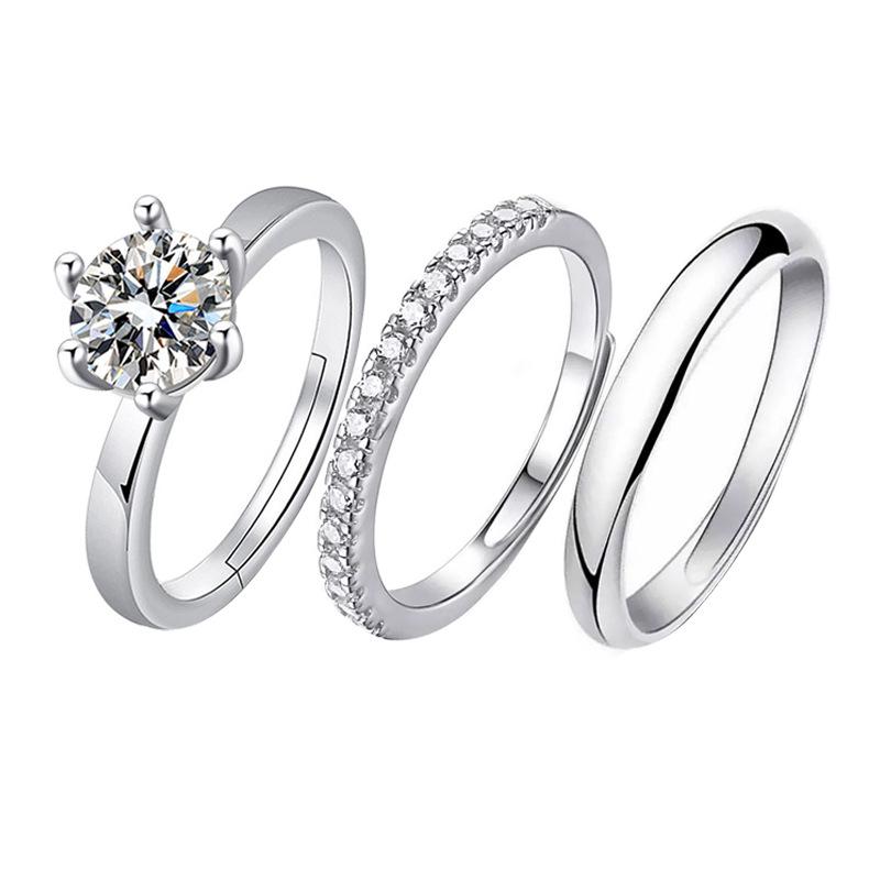 Women's Luxury Simulated Diamond Ring Set: Adjustable Three-Piece Zirconia Wedding Collection