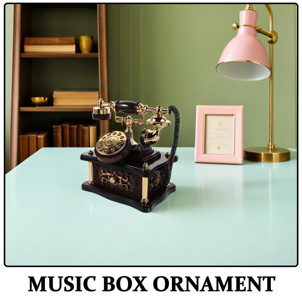 Retro Telephone Music Box Vintage Dial Desk Ornament Handmade ABS Decorative Landline Phone for Desktop Shelf Entrance Hall
