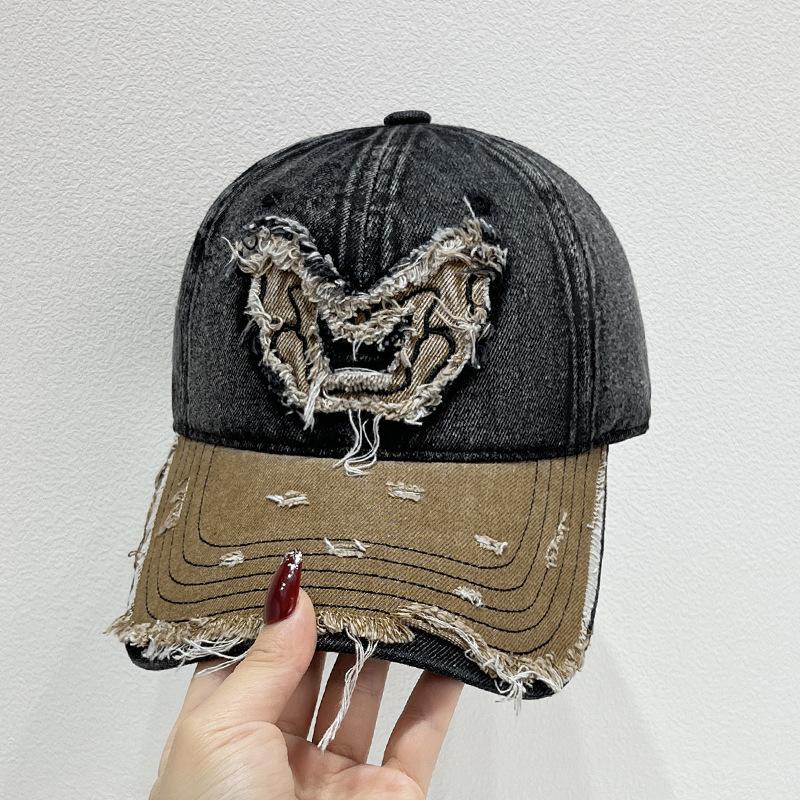 Винтажная цветная американская потертая джинсовая ткань с нашивкой в виде бабочки, универсальная бейсболка-утконос, солнцезащитная кепка Adjustable чёрный