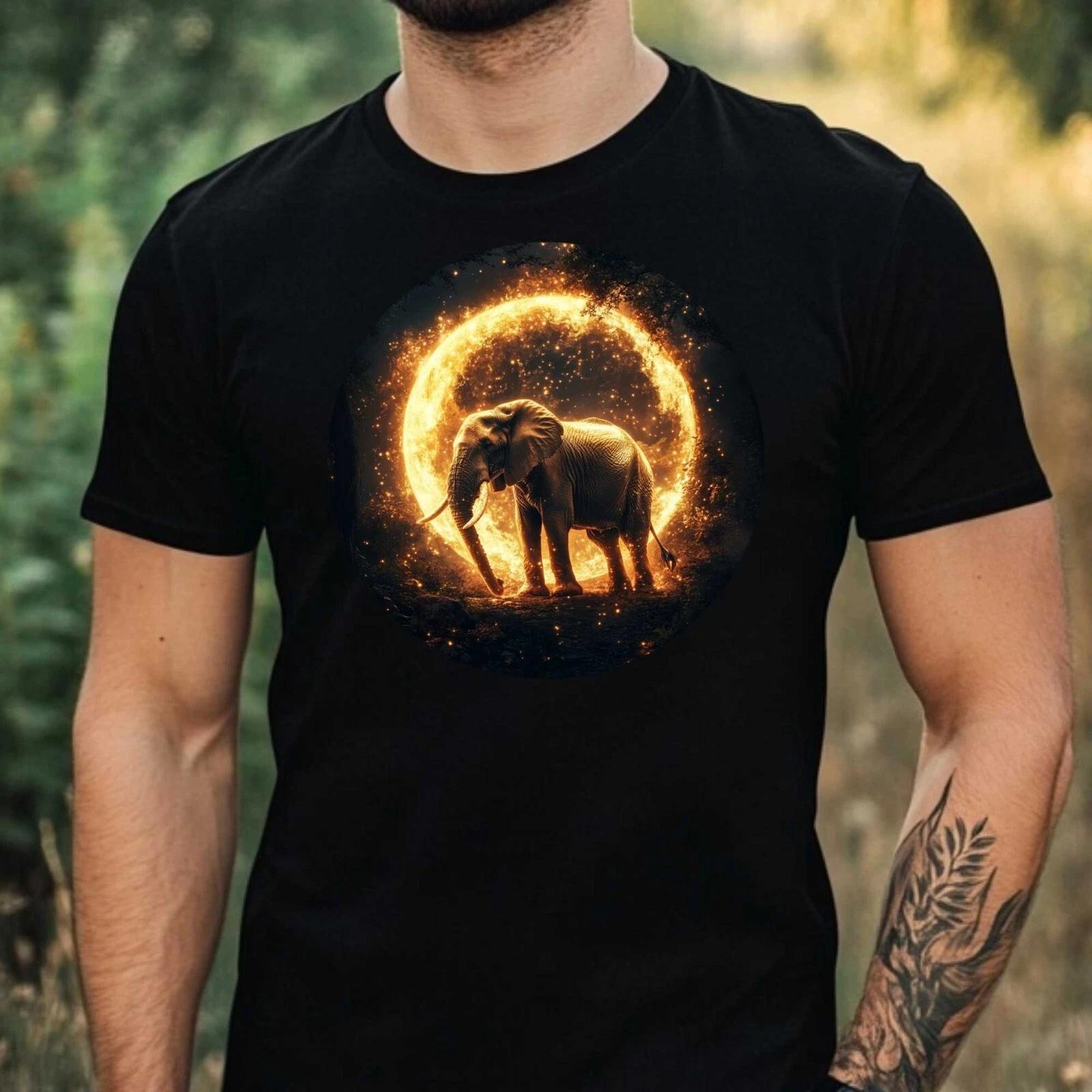T-Shirt Herren Elefant im Mondlicht Motiv Baumwolle Größe XS bis 5XL S