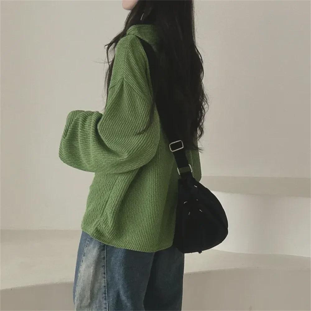 Women's Korean-Style Casual Waffle Hoodie, Loose Fit with Velvet, Perfect for Autumn and Winter