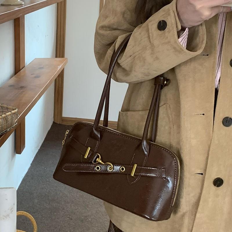 Retro Tragbare Pendeltasche für Damen im Herbst Neuer Koreanischer Stil Nische Achseltasche Große Kapazität Bowlingtasche