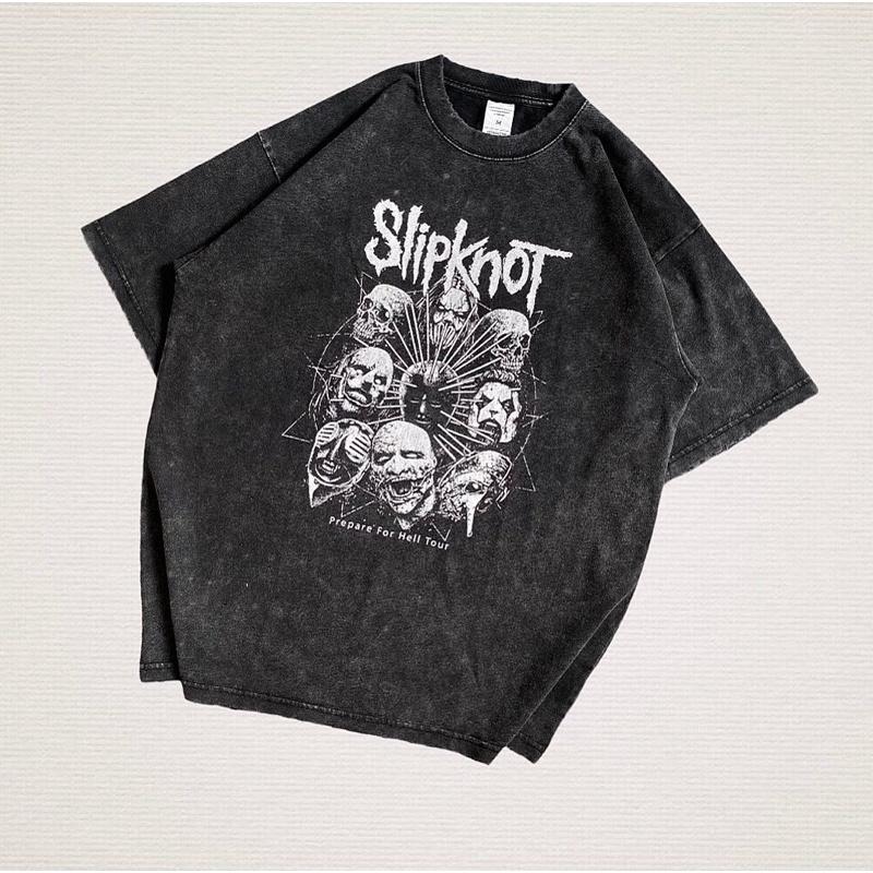 Slipknot Album Poster Graphic Print Vintage Washed TShirts Global Tour Mercah Unisex Women Harajuku Street Oversized Cotton Tees