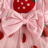 Sweet Baby Girl Fruit Flower Mesh Patchwork Dress with Lace Trim, Bowknot, Harem Skirt, and Hair Tie.