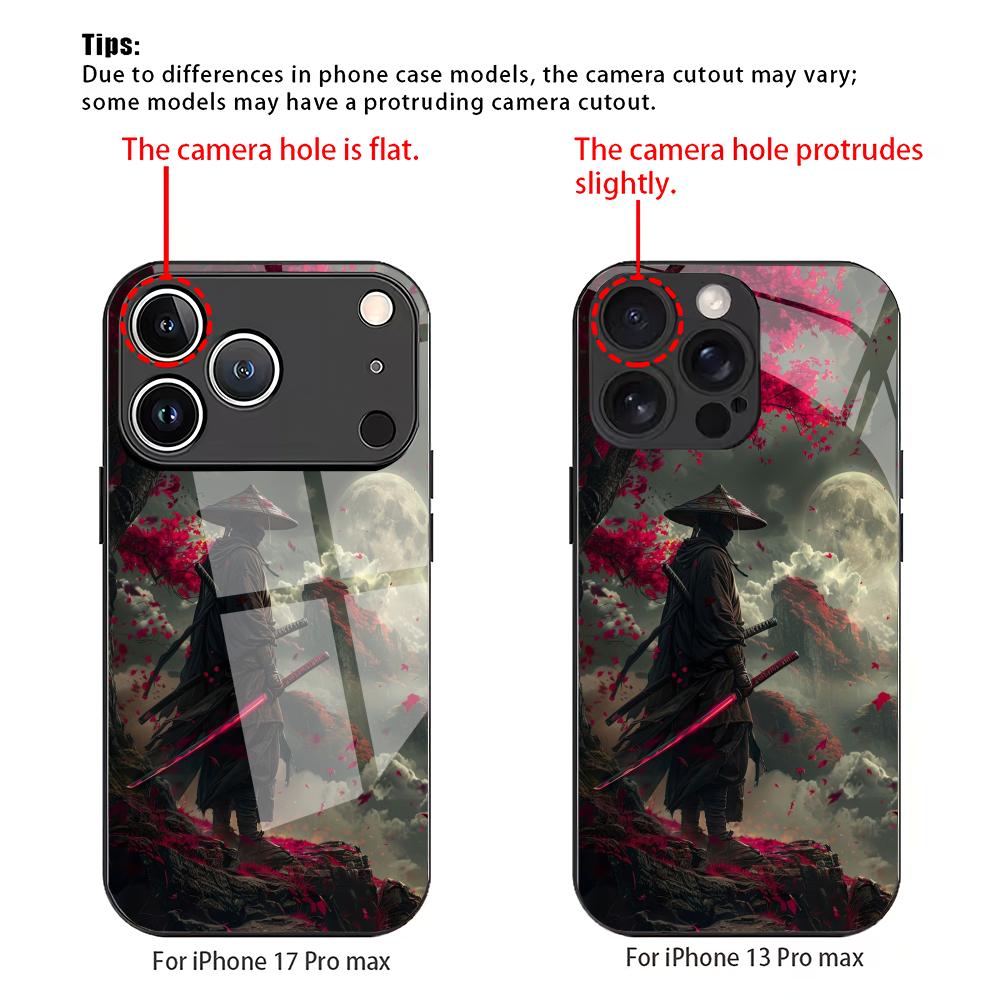 Sakura Warrior Muster gehärtetes Glas Handyhülle geeignet für iPhone 17 16 15 14 13 12 11 Pro/Max/Plus sturzsichere Rückabdeckung