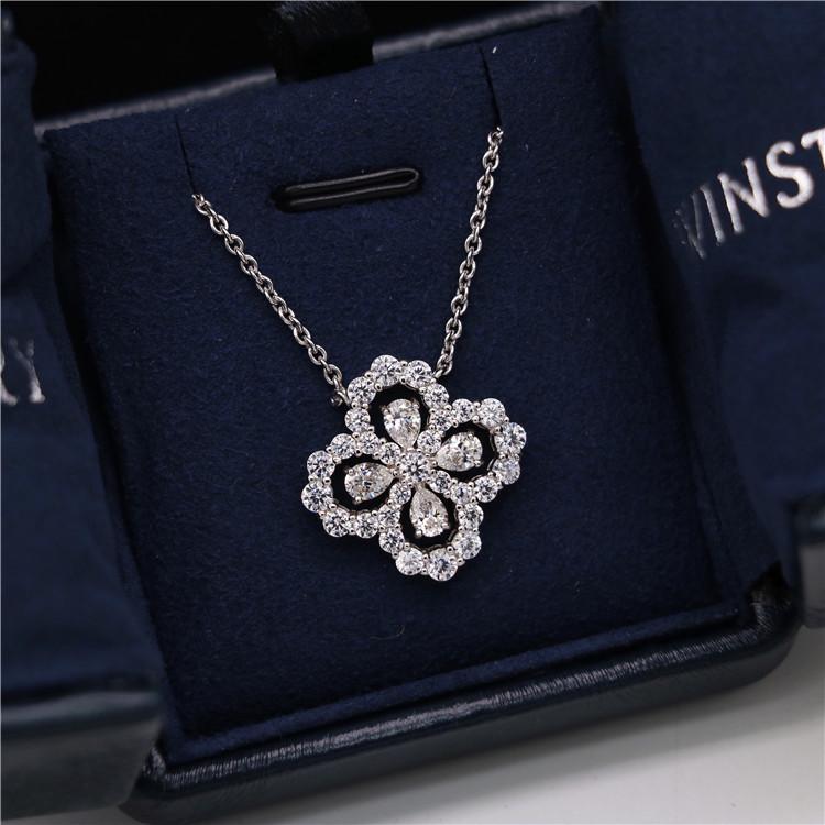 silver high carbon diamond hollow flower-shaped zircon ring water drop round flower necklace female party birthday jewelry