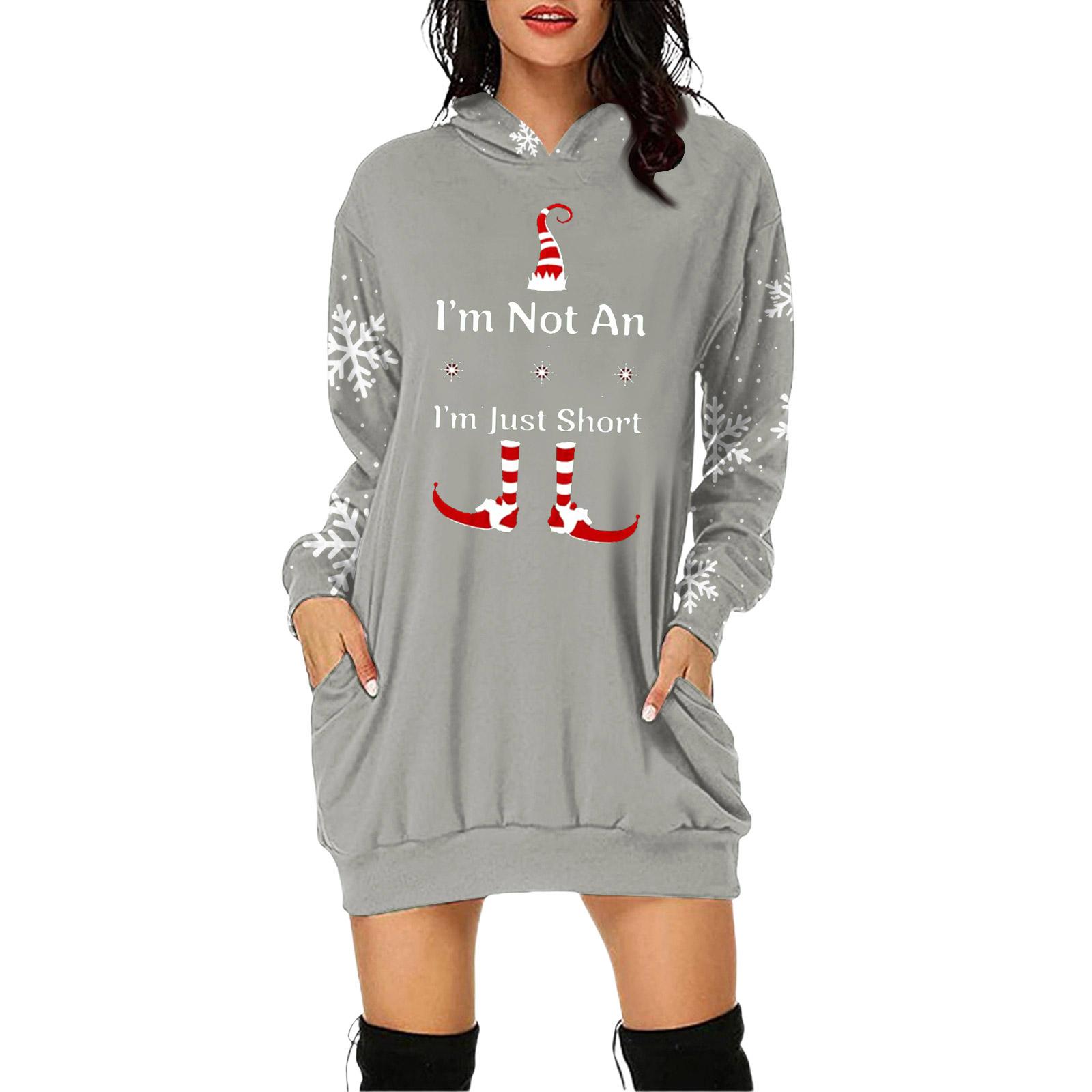 

Женское платье-пуловер с капюшоном и карманом с рождественским принтом и длинным рукавом XL