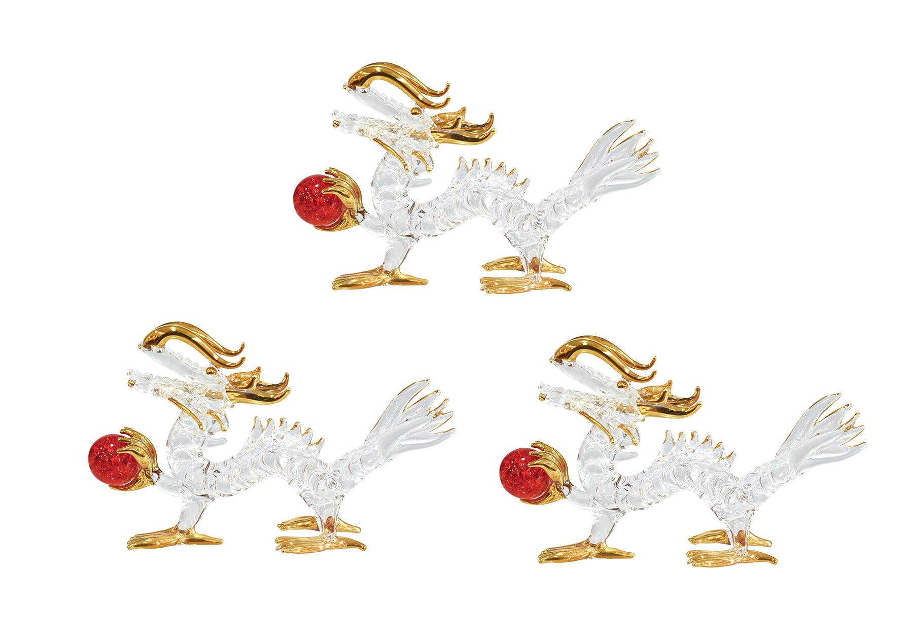 

Four Cart Handmade Glass Feng Shui Victory Dragon [Ball-Holding Dragon] 4-inch x 3-Piece Set