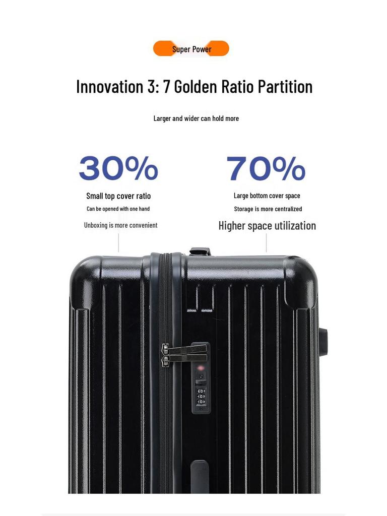 Thickened 24" PC Trolley Case: Drop-resistant, Large Capacity Suitcase with Combination Lock, Available in 26" & 30" Sizes, Leather Accent for Women.