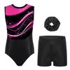 Mädchen Glitzernde Strasssteine Farbblock Gymnastik-Leotard Rundhalsausschnitt Ärmellos Tanz Eiskunstlauf Outfit