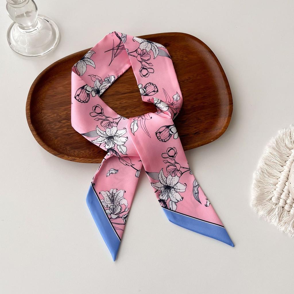 Wind Small Streamer Long Scarf Ribbon Tie Bag Versatile Decorative Headband Printed Scarf with Hand Scarf