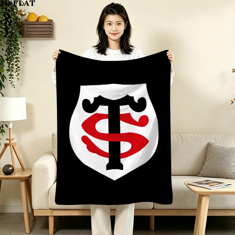 1PC Stade Toulousain Patterned Flannel Blanket Suitable For All Seasons For Home Decor Warmth And Comfort Gifts Holiday Present