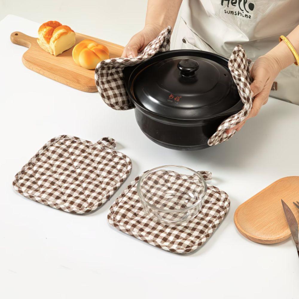 4 Piece/Set Cotton Lining Lattice Oven Gloves Anti Scald Pot Holder Insulated Glove  Cooking