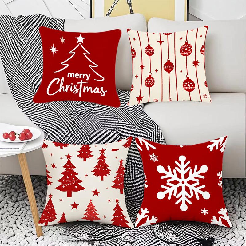 Christmas Tree Snowflake Print Pillowcase Merry Christmas Decorations Room Decor Flax Pillow Case Room Decoration Pillow Cover