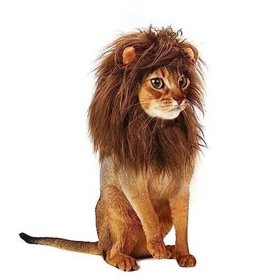 Cat Pet Halloween Costume Hat Lion Disguise Dog Adjustable Easy Remove (Dark Brown S)