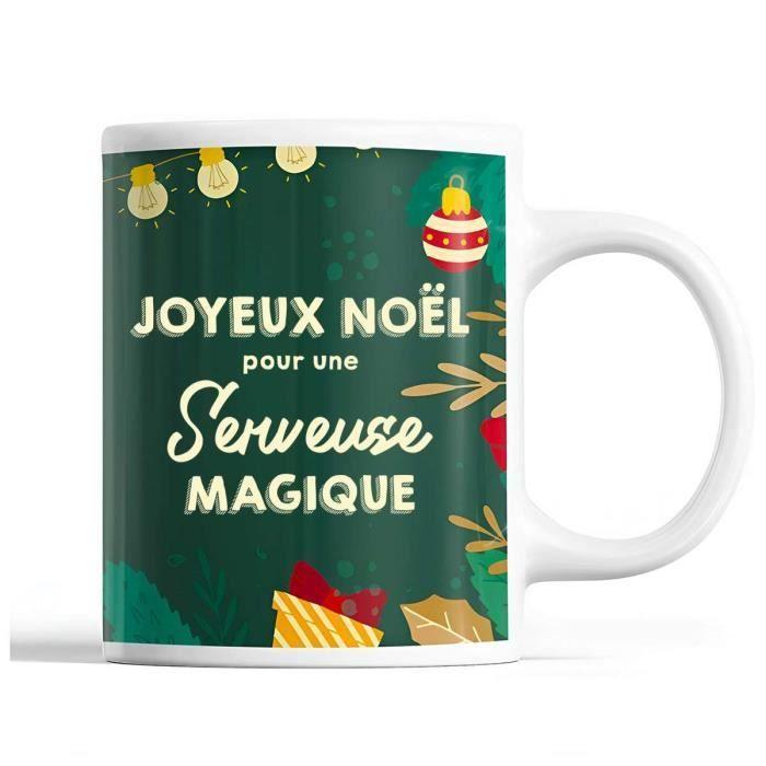 Tasse - Noël Serveuse femme - Vert - Cadeau Unique - Mug prénom Secret Santa