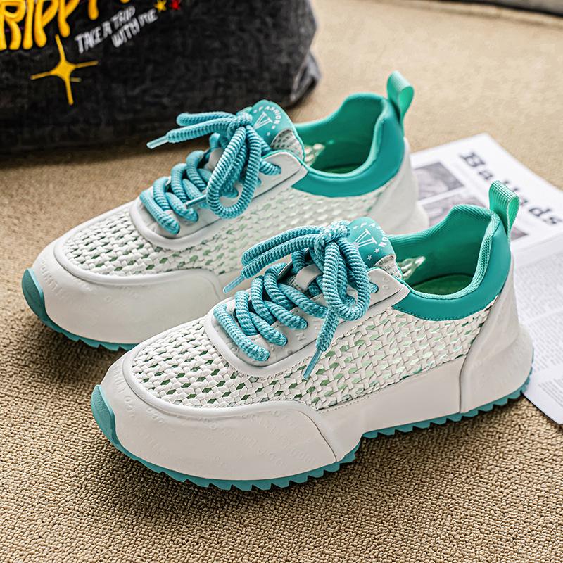Summer Weave Man Casual Sneakers Fashion White Platform Sneakers Man Designer Shoes Breathable Lace-up Original Men's Sneakers