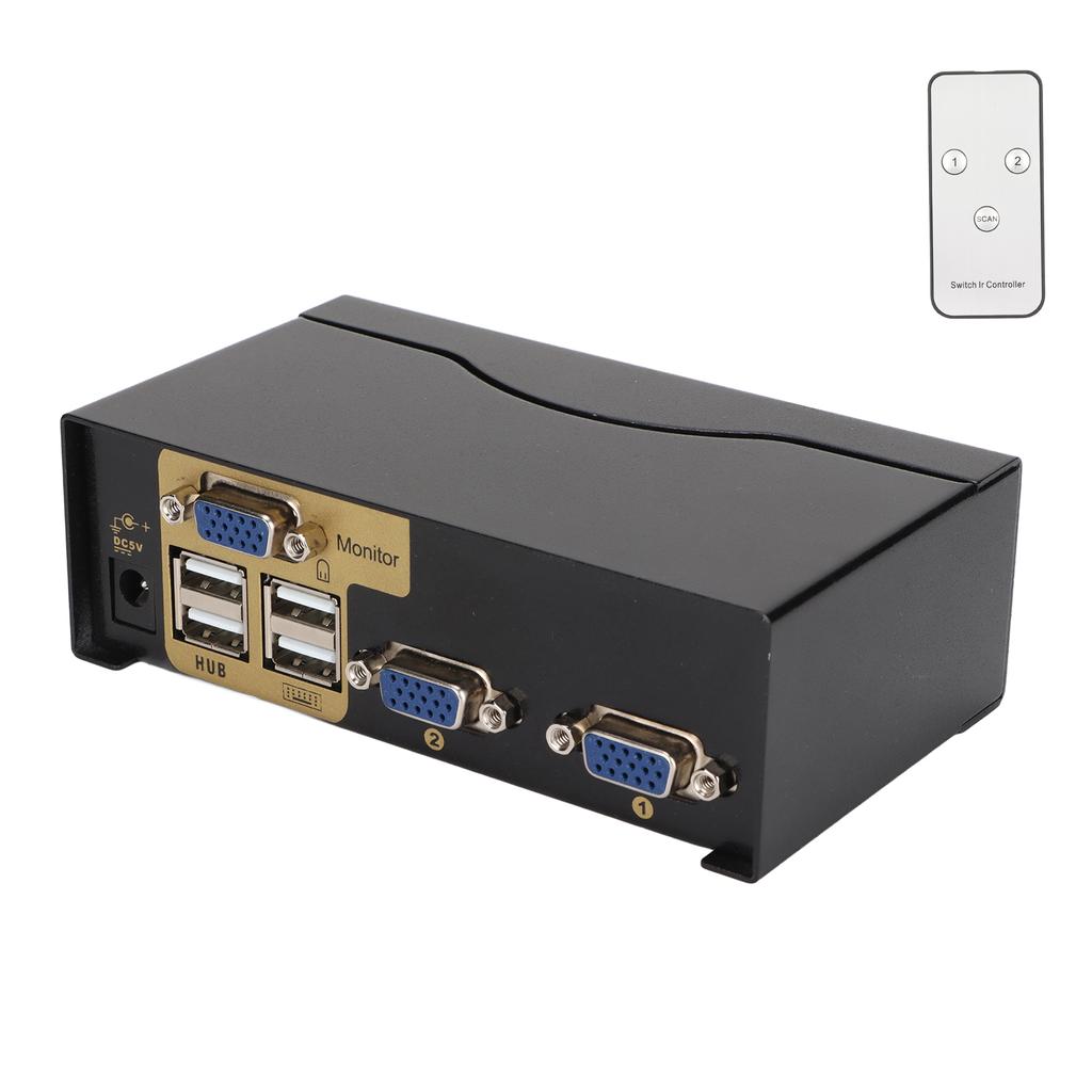 2 inn 1 ut VGA KVM-svitsj 4 USB-port Multippel datamaskin Skjerm Mus Tastatur Videodeling VGA-svitsj