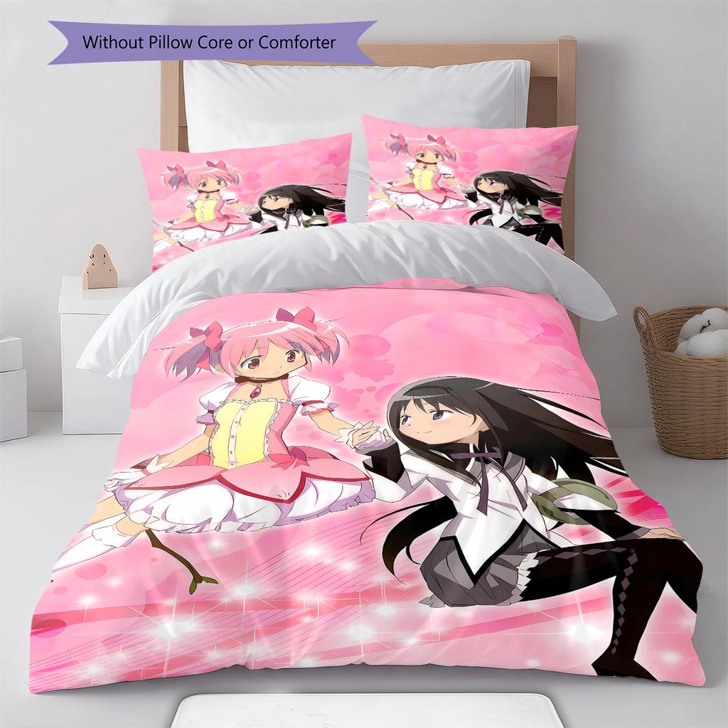 Biancheria da letto con motivo Puella Magi Madoka Magica, Set piumino Copripiumino Federa Regalo di Compleanno per la Casa (1 * copripiumino + 2 * federa, senza nucleo)
