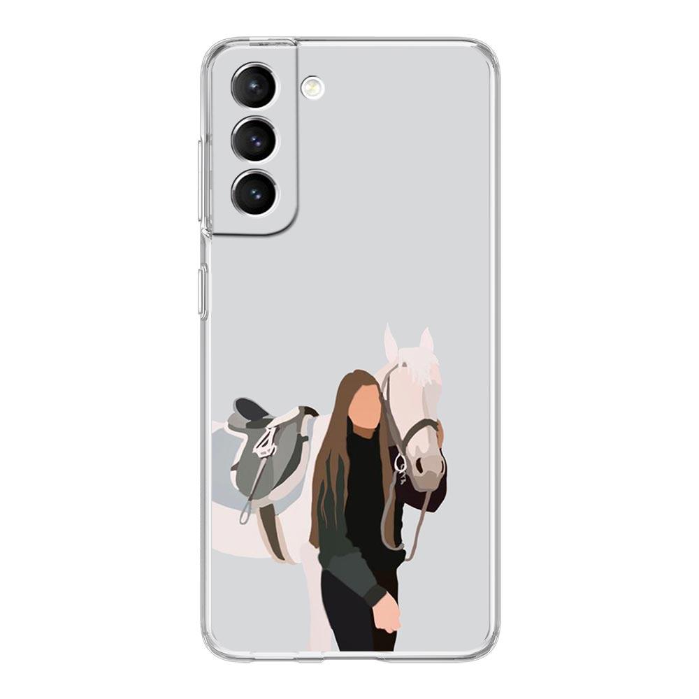 Animal Galloping Horse Girl Drawing Phone Case For Samsung Galaxy S24 S23 S22 S20 Ultra S21 FE 5G S10 S9 Plus S10E S8 Soft Cover