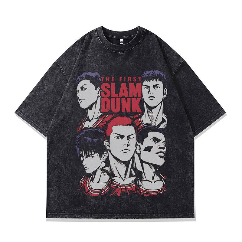 Gewaschenes Retro-Kurzarm-T-Shirt Amerikanischer Street-Trend Marke Animation Direktdruck Lockerer Unterzieher Herren