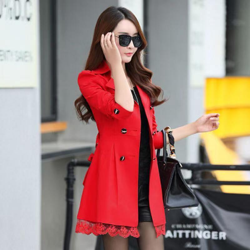 Women's Mid-Length Double-Breasted Spring & Autumn Casual Slim Fit Korean-Style Windbreaker Jacket