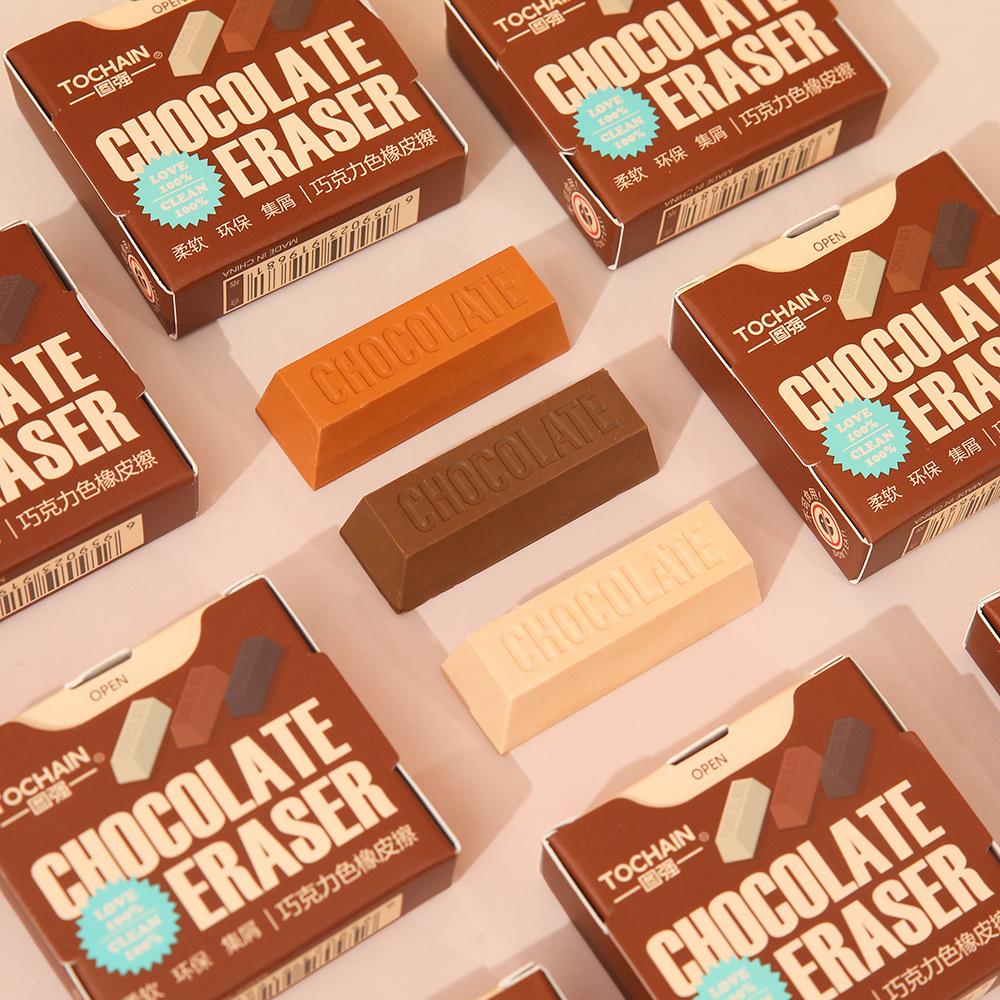 Mini Chocolate Stick Erasers 3pcs/pack Soft TPR Eraser Less Dust for Pencil Cleaning Stationery Office For Student