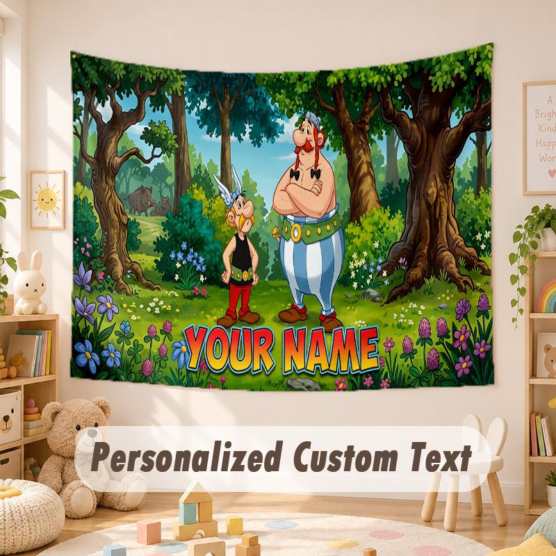 Custom Name Text Tapestry,Asterix & Obelix Boho Wall Hanging, Decorative Backdrop Tapestry For Room