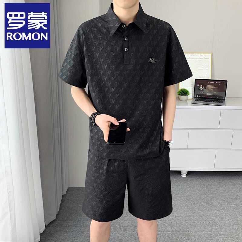 Romon Men s Ice Silk Polo & Shorts Set M