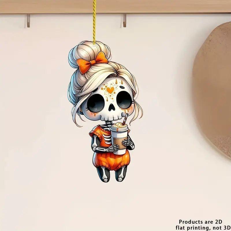 Cuter Acrylic Halloween Long Haired Skull Design Car Pendant For Decor Interior