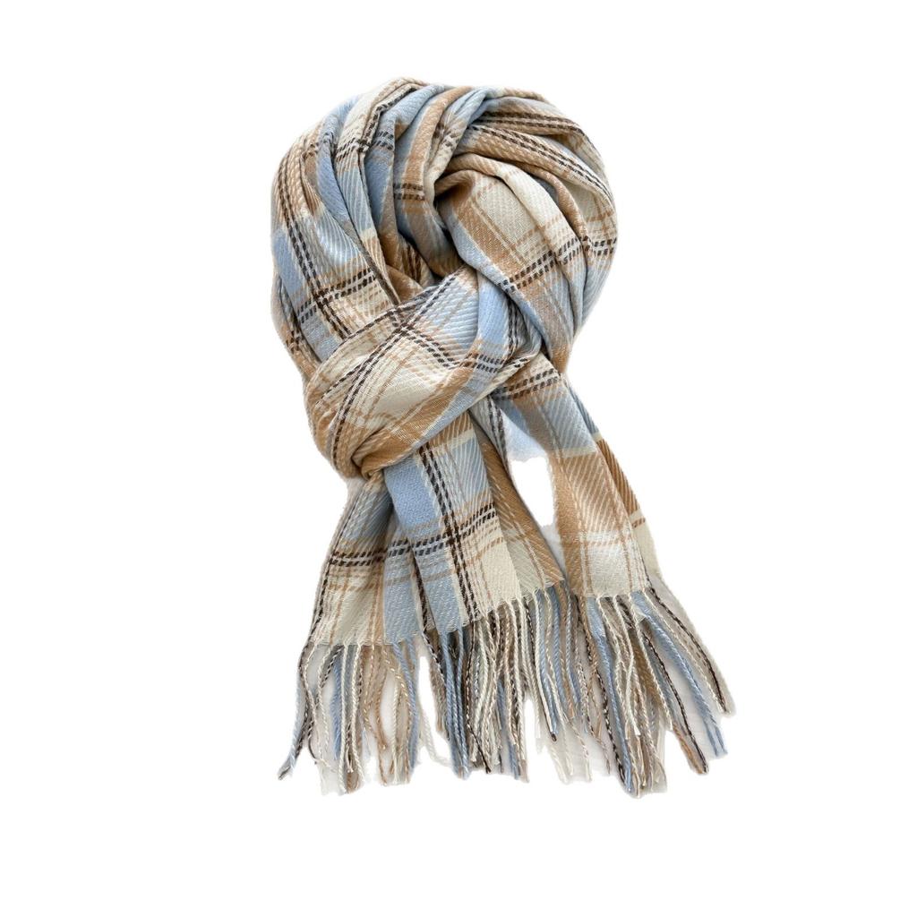 Classic Retro Imitation Cashmere Simple Plaid Shawl Scarf Unisex Autumn and Winter Fashion Commuting Tassel Scarf