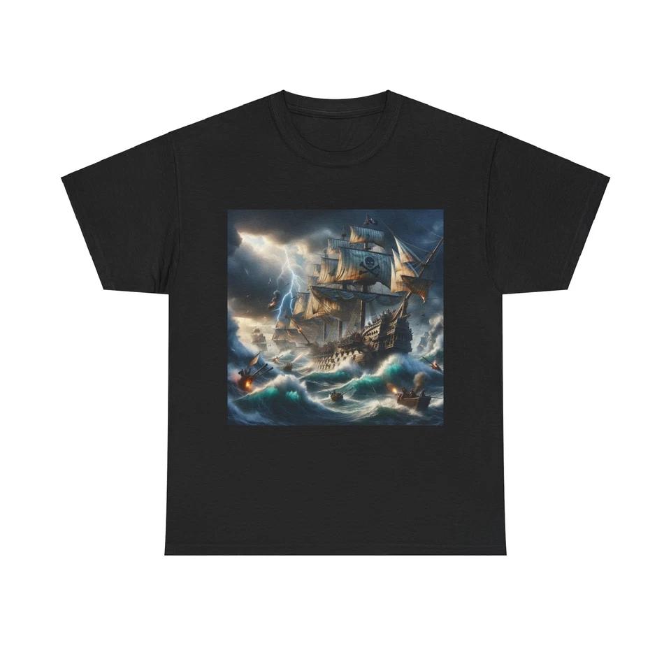 Unisex Adult T Shirt Pirate Ship Battle Stormy Seas 4XL