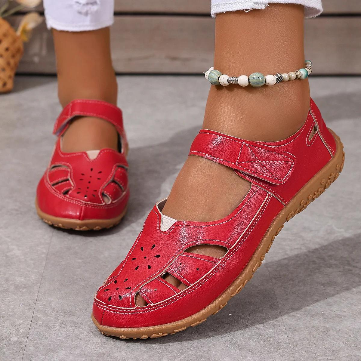 

Women Gladiator Sandals Hollow Out Flat Sandals New Leather Summer Shoes Woman Ladies Casual Soft Bottom Female Beach Sandal 35